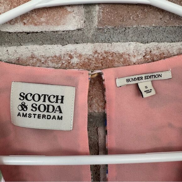 Scotch & Soda Pastel Print Dress Women’s Small Balloon Sleeve Keyhole Back - Picture 5 of 9